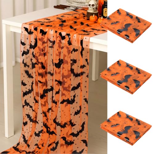 Halloween Bat Table Runner 10ft Orange Tulle Party Decor - Set of 3