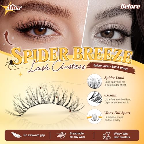 QUEWEL Spider Lash Clusters Kit - Wispy Breeze 8-16mm D Curl 4-in-1 Variation