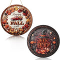 Reversible Fall Halloween Door Sign - Happy Fall & Hey Boo - Halloween & Autumn Decor - Fall Halloween Variation
