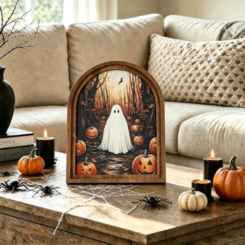 Halloween Wooden Arch Sign - Haunted Ghost & Pumpkin Decor for Home & Party