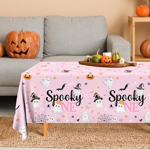 Pink Halloween First Birthday Tablecloth Set - Spooky One Decorations for Girl
