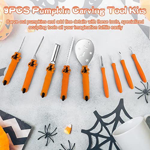 Orange Pumpkin Carving Kit Tools - 9PCS Halloween Jack-O-Lantern Set