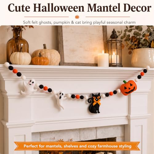Halloween Felt Banner Ghost Pumpkin Black Cat Decor 6.6 ft Festive Party Decoration