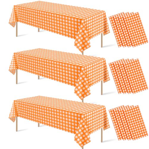 Orange Gingham Tablecloth Set - 12 Pack 54x108 Inches Fall Picnic Decor Variation of THIS listing: Orange / 12