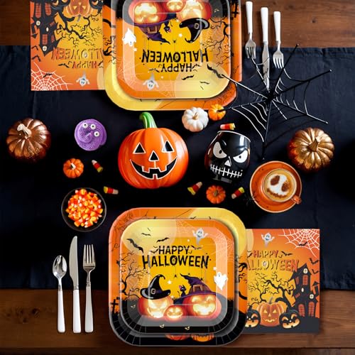 Halloween Paper Plates and Napkins Set - 25 Count Spooky Party Supplies