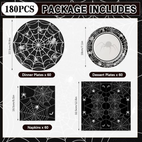 Halloween Paper Plates and Napkins Set - Serves 60 Guests, Spider Web Design
