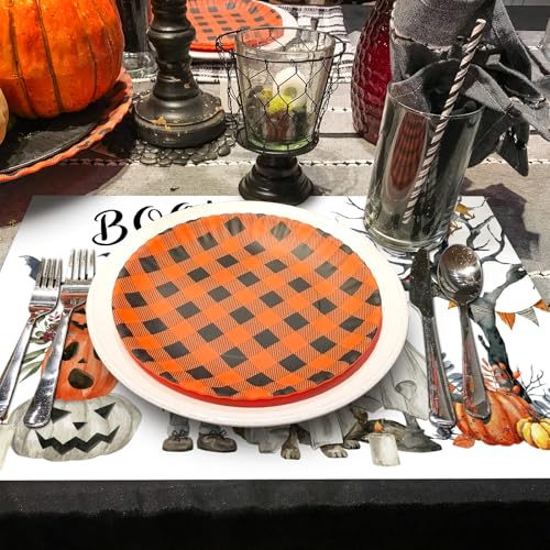 Halloween Ghost Pet Pumpkin Paper Placemats - Disposable Table Mats for Dining & Parties