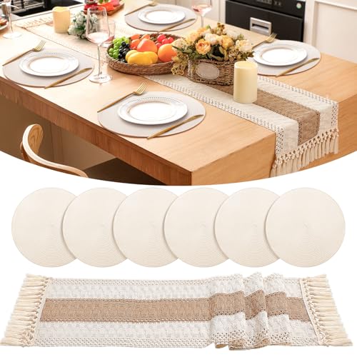 Ivory Boho Placemat and Table Runner Set - Farmhouse Style, 15" & 72" Variation 7