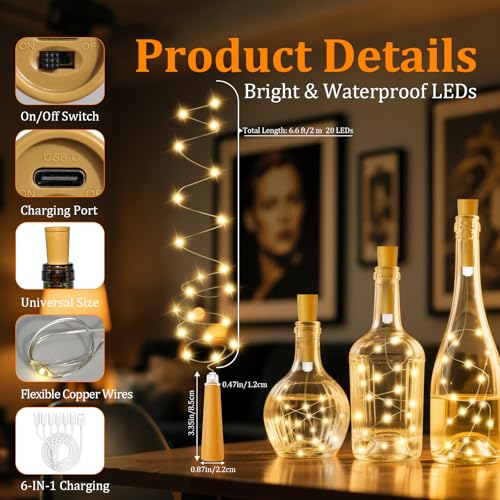 USB Rechargeable Wine Bottle Lights with Cork & Remote Control