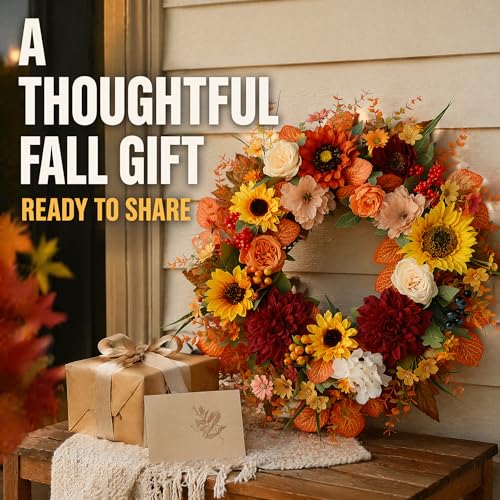 24 Inch Fall Wreath for Front Door Autumn Sunflowers & Seasonal Decor