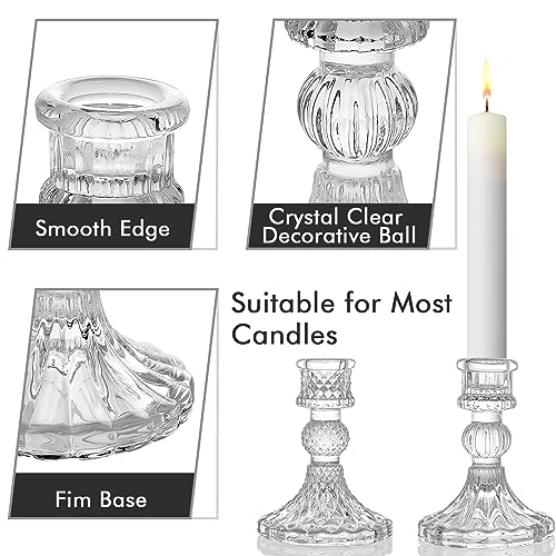 Clear Glass Candle Holders Set of 2 - Taper & Stripe Styles for Weddings & Events