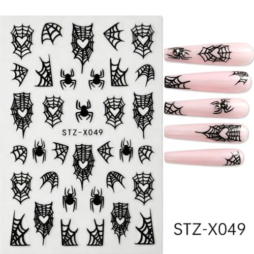 Halloween Nail Stickers Black Heart Ghost Spider Web Blood - 4 Sheets