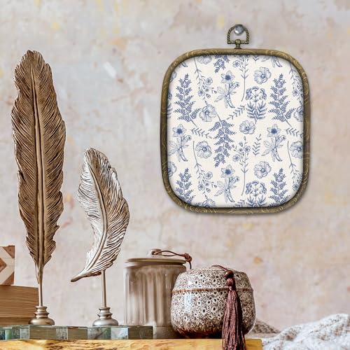 KSDUT Blue Flowers Wall Art Decor - Boho Chinoiserie Canvas Prints, Navy Blue Botanical Square Wall Decor - Variation Blueflower-7