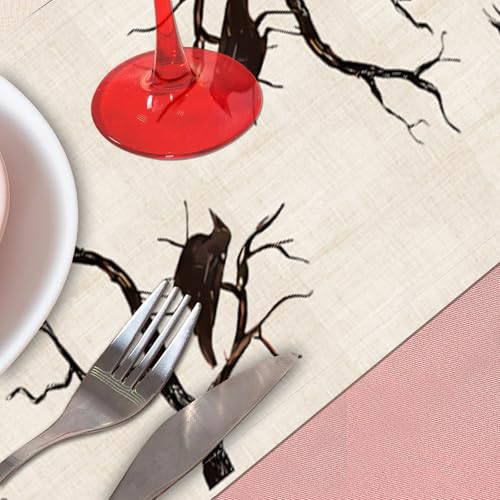 3-Piece Halloween Table Runner Silhouette Tree & Crows - White, Red, Purple