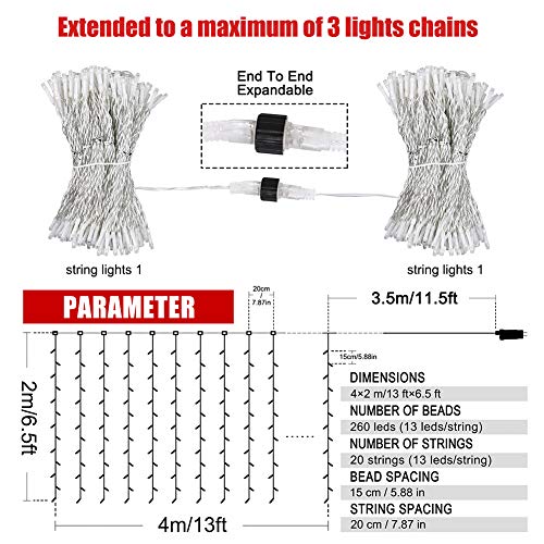 HEYFUNi Warm White Curtain Lights 13FT x 6.5FT Window Icicle Lights, Plug-in, 8 Modes