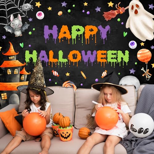 Halloween Backdrop Spooky Ghost Banner for Kids 8x6ft - Black Variation