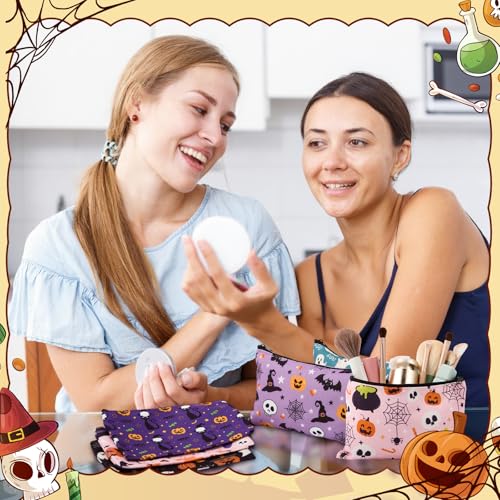 Halloween Makeup Bags Bulk - Spooky Cosmetic Zipper Pouch Set - 24 Pieces