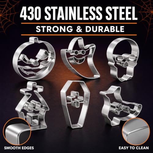 Halloween Cookie Cutter Set - 6 Pcs Stainless Steel Biscuit Cutters - Halloween