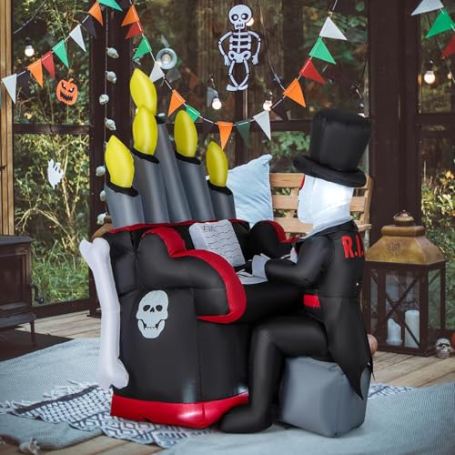 5.5 ft Halloween Inflatable Skeleton with LED Lights for Outdoor Decorations