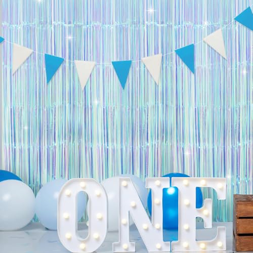 Dazzle Blue Iridescent Tinsel Curtain Backdrop Garland for Photo Booth & Party Decor - 4 Pack