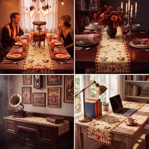 3PCS Halloween Circus Carnival Table Runners - Multi Color