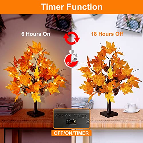 2 Pieces 24 Inch Artificial Fall Tree with LED Lights Battery & USB Operated - Thanksgiving Autumn Decor - Variation 2