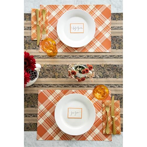 Halloween Paper Placemats - Orange Plaid Disposable Table Decor - 18 Sheets