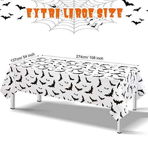 Halloween Tablecloths Set - Black Bat Print Rectangular Plastic Cover, 54x108 Inches