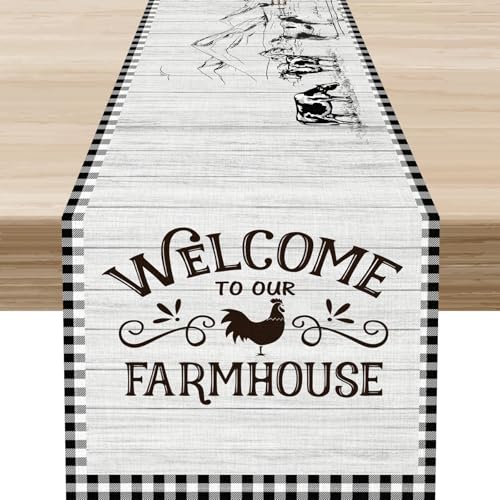 Farmhouse Rooster Table Runner - Rustic Farm Animals Cotton Decor 13x108 Inches - Variation of THIS Listing