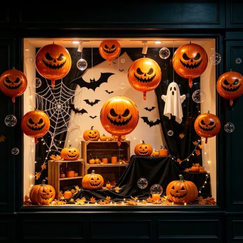 Halloween Pumpkin Foil Balloons Set - 2pcs 22 Inch Jack-O-Lantern Spherical Decorations