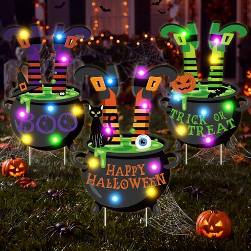 Halloween Lighted Witch Legs Yard Decor Set with Stakes - Spooky Outdoor Garden Decorations