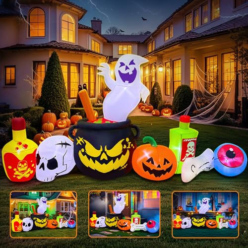 8FT Outdoor Inflatable Ghost Decoration with LED Lights for Halloween Yard Lawn Garden