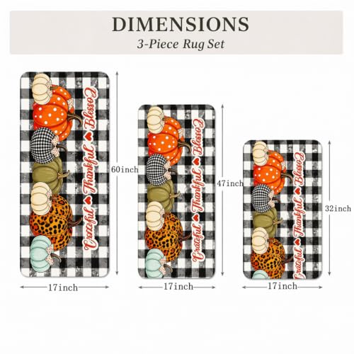 Pumpkin Fall Kitchen Rugs Set of 3 Washable Anti-Fatigue Mats for Floor