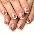 Maple Leaf Pumpkin Glitter French Tip Press On Nails - Autumn Theme, 24Pcs