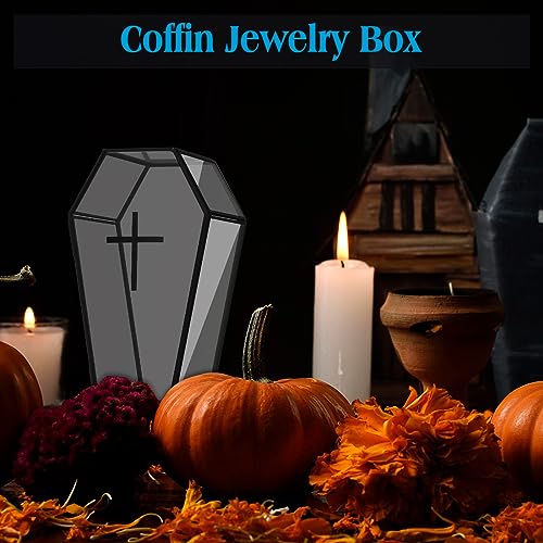 2 Pack Glass Coffin Jewelry Boxes with Lid - Gothic Halloween Decor
