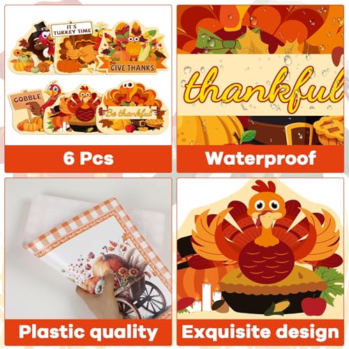 Thanksgiving Placemats Set of 6 Fall Table Decor Waterproof & Washable