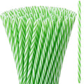 Reusable Plastic Straws Bulk - Green & White Stripe, 50 Pack
