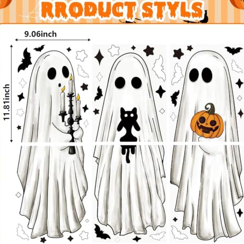 Halloween Ghost Window Clings Set - Large Ghost Pumpkin Bats for Holiday Decor