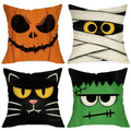 20x20 Inch Halloween Jack O Lantern Throw Pillow Cover - Spooky Face, Pack of 4