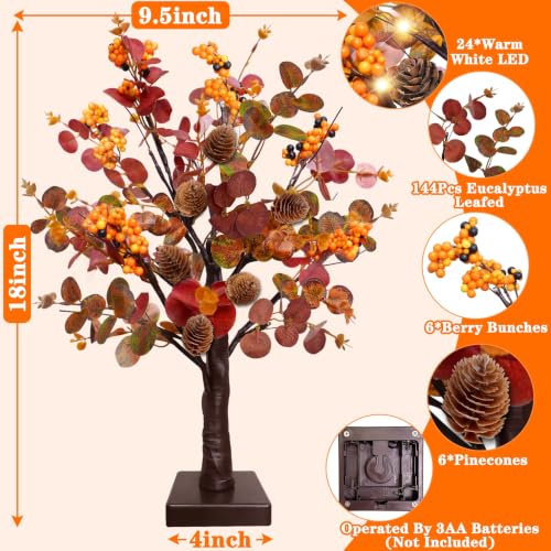Prelit Fall Trees - 2 Pack 18-Inch Battery-Operated Autumn Decor with Timer