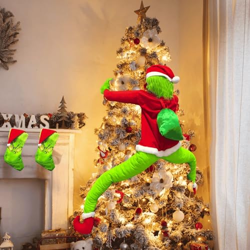 Red Green Monster Christmas Decorations, 5.2FT Outdoor Indoor Tree Decor, Pose-able Santa Body