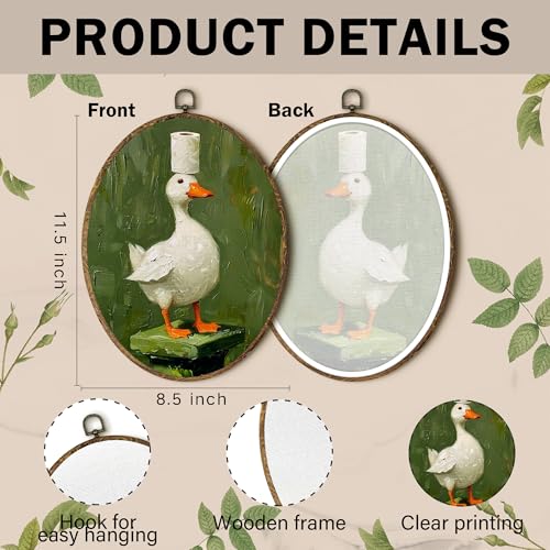 Oval Wall Art Canvas Decor - Green Duck Silly Goose Nursery Bathroom 8.5x11.5in