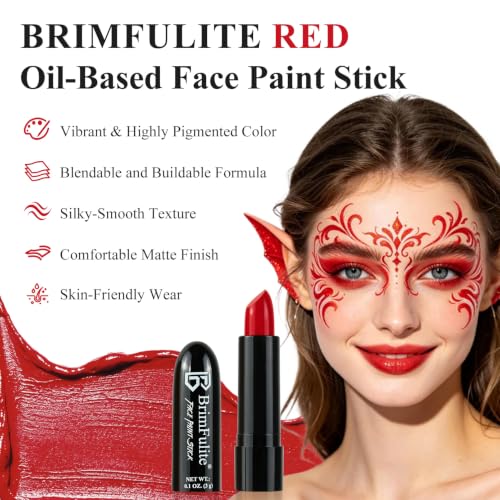 Red Face Paint Stick for Halloween - Vibrant Oil-Based 0.1 Oz - Buildable & Waterproof