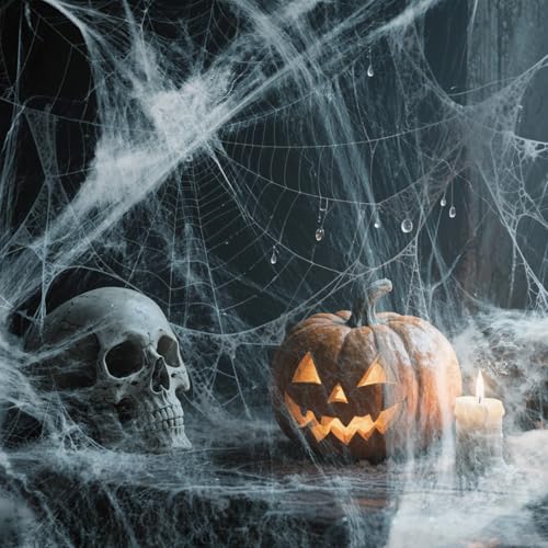 200 SQ FT Halloween Spider Web Decorations with 30 Plastic Spiders - Indoor Outdoor Cobwebs
