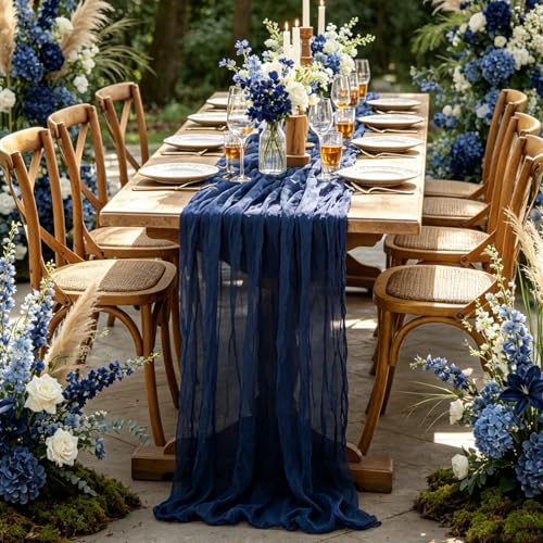 Navy Blue Table Runner 10ft Gauze Rustic Boho Wedding & Party Decor - Variation of Navy Blue-32# / 3
