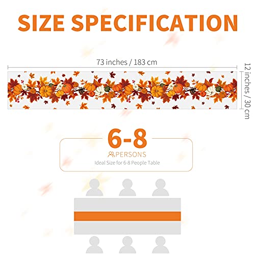 Thanksgiving Table Runner 73 x 12 Inches Fall Maple Leaves & Pumpkins Autumn Decor