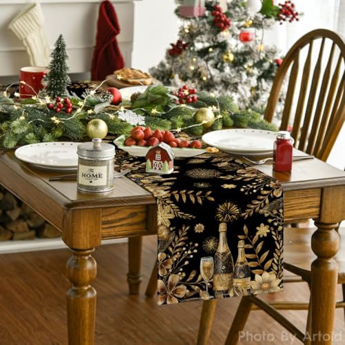 Floral Fireworks Champagne Table Runner - 13x72 Inch for Dining & Party Decor