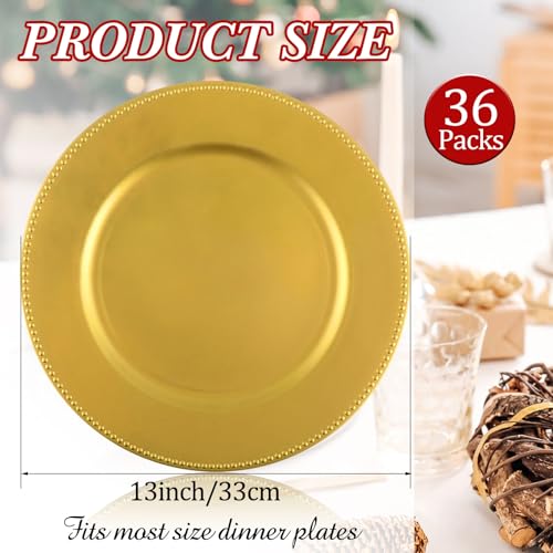 Gold Beaded Round Charger Plates - 13 Inch Set of 36, Elegant Tableware