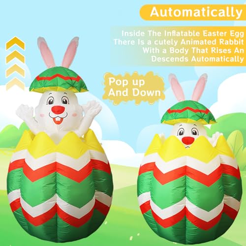Halloween Inflatable Bunny Decoration with Auto-Lifting & LED Lights for Yard Garden Outdoor Indoor