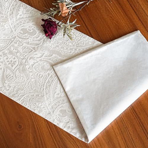 Jacquard Waterproof Table Runner - Milky White, 12x48 Inches - Elegant Dining Decor